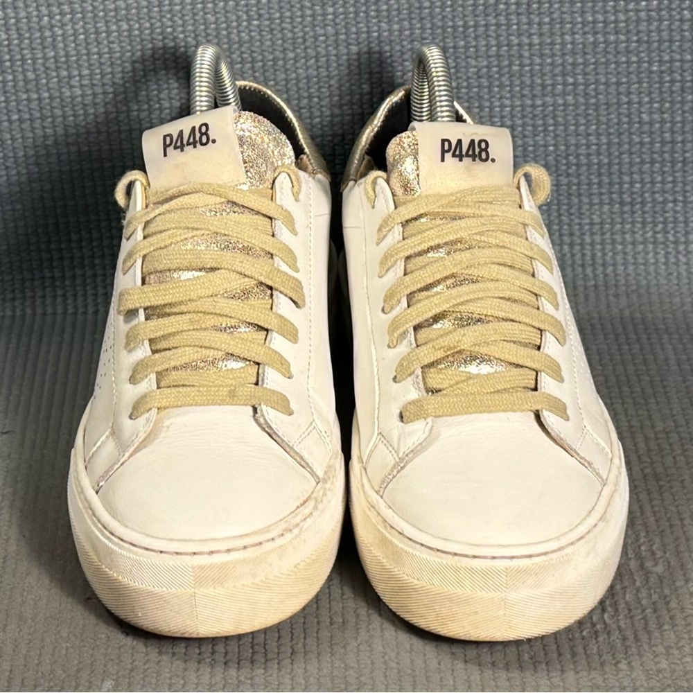 P448 White Sneakers with Metallic Gold Heel and Tongue - Picture 3 of 10